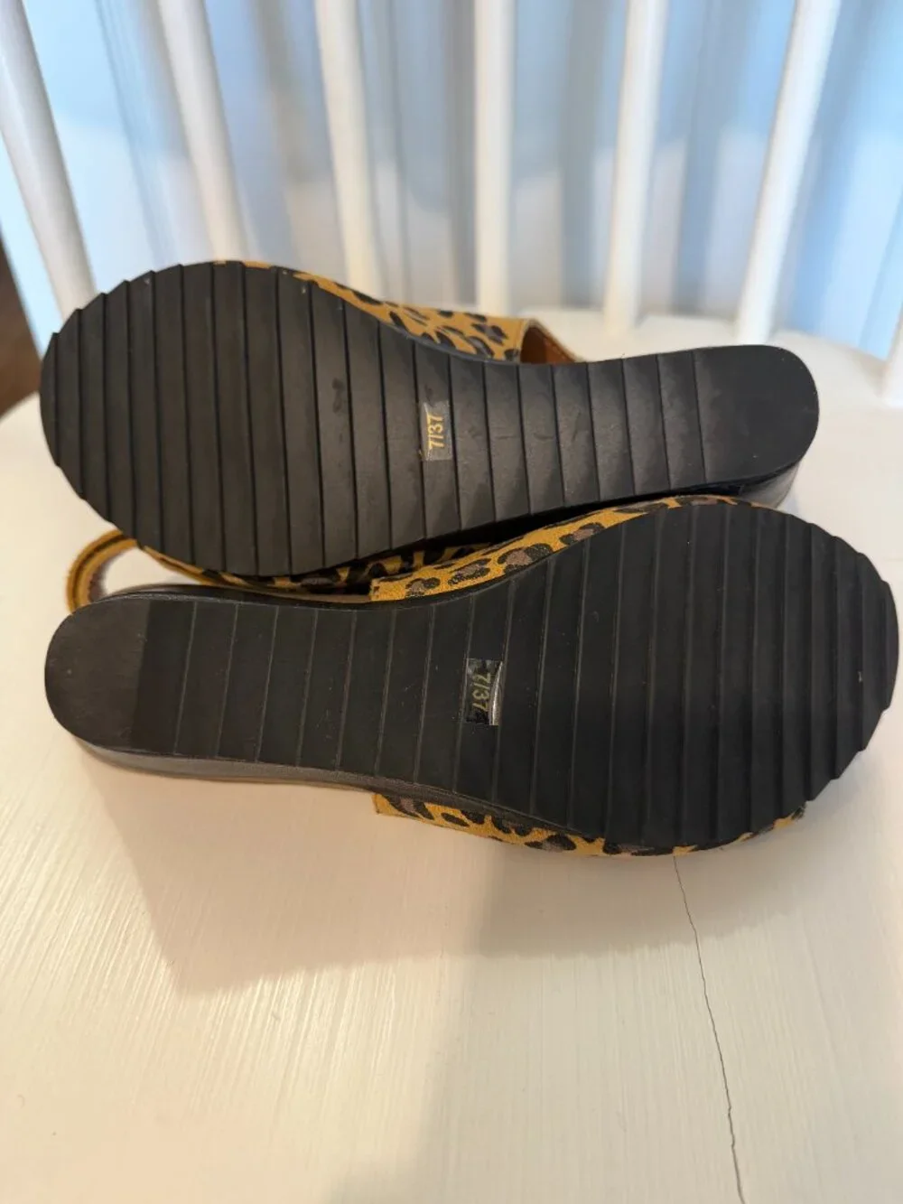 Mark Jenkins Leopard Print Leather Wedge Sandals Size 7/37